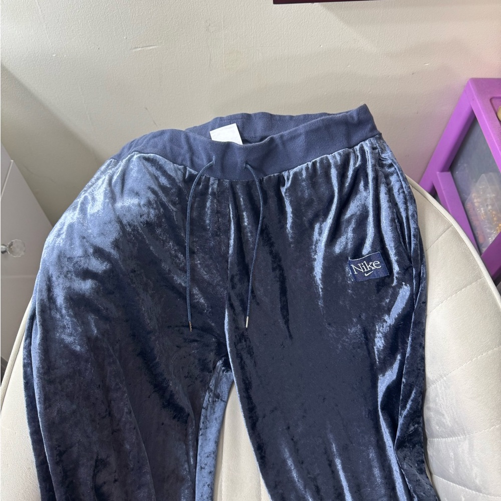 Vintage Nike Velvet Blue Track Pants Relaxed Fit Joggers